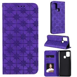 Intricate Embossing Four Leaf Clover Leather Wallet Case for Samsung Galaxy A21s - Purple