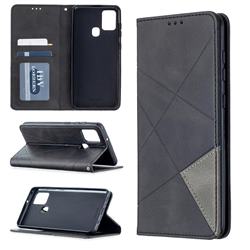 Prismatic Slim Magnetic Sucking Stitching Wallet Flip Cover for Samsung Galaxy A21s - Black