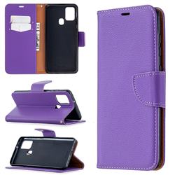 Classic Luxury Litchi Leather Phone Wallet Case for Samsung Galaxy A21s - Purple