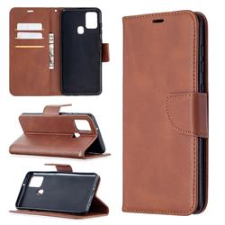 Classic Sheepskin PU Leather Phone Wallet Case for Samsung Galaxy A21s - Brown