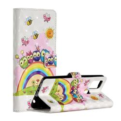 Rainbow Owl Family 3D Painted Leather Phone Wallet Case for Samsung Galaxy A21s