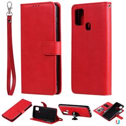 Retro Greek Detachable Magnetic PU Leather Wallet Phone Case for Samsung Galaxy A21s - Red