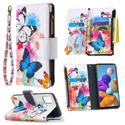 Vivid Flying Butterflies Binfen Color BF03 Retro Zipper Leather Wallet Phone Case for Samsung Galaxy A21s
