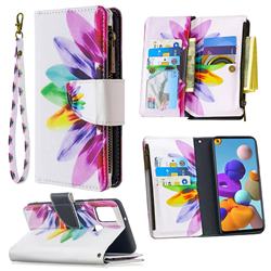 Seven-color Flowers Binfen Color BF03 Retro Zipper Leather Wallet Phone Case for Samsung Galaxy A21s