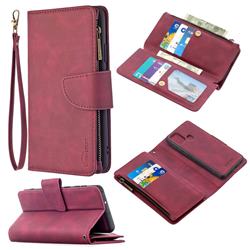 Binfen Color BF02 Sensory Buckle Zipper Multifunction Leather Phone Wallet for Samsung Galaxy A21s - Red Wine