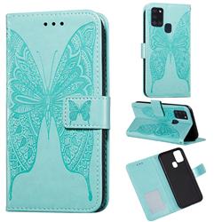 Intricate Embossing Vivid Butterfly Leather Wallet Case for Samsung Galaxy A21s - Green