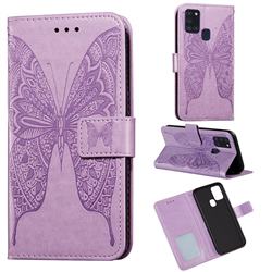 Intricate Embossing Vivid Butterfly Leather Wallet Case for Samsung Galaxy A21s - Purple