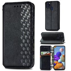 Ultra Slim Fashion Business Card Magnetic Automatic Suction Leather Flip Cover for Samsung Galaxy A21s - Black
