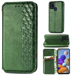 Ultra Slim Fashion Business Card Magnetic Automatic Suction Leather Flip Cover for Samsung Galaxy A21s - Green