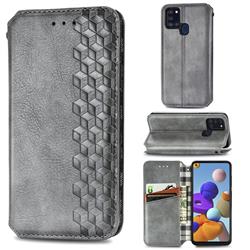 Ultra Slim Fashion Business Card Magnetic Automatic Suction Leather Flip Cover for Samsung Galaxy A21s - Grey