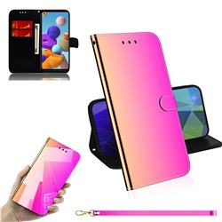 Shining Mirror Like Surface Leather Wallet Case for Samsung Galaxy A21s - Rainbow Gradient