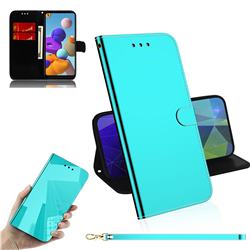 Shining Mirror Like Surface Leather Wallet Case for Samsung Galaxy A21s - Mint Green