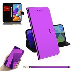 Shining Mirror Like Surface Leather Wallet Case for Samsung Galaxy A21s - Purple