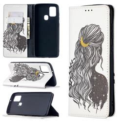 Girl with Long Hair Slim Magnetic Attraction Wallet Flip Cover for Samsung Galaxy A21s
