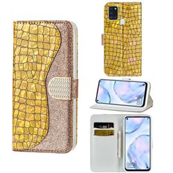 Glitter Diamond Buckle Laser Stitching Leather Wallet Phone Case for Samsung Galaxy A21s - Gold