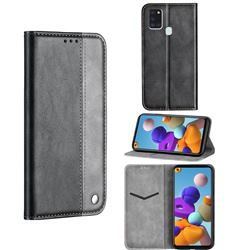 Classic Business Ultra Slim Magnetic Sucking Stitching Flip Cover for Samsung Galaxy A21s - Silver Gray