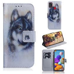 Snow Wolf PU Leather Wallet Case for Samsung Galaxy A21s