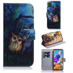 Oil Painting Owl PU Leather Wallet Case for Samsung Galaxy A21s
