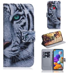 White Tiger PU Leather Wallet Case for Samsung Galaxy A21s