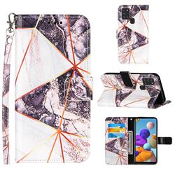Black and White Stitching Color Marble Leather Wallet Case for Samsung Galaxy A21s