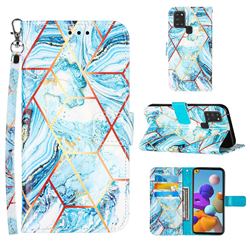 Lake Blue Stitching Color Marble Leather Wallet Case for Samsung Galaxy A21s