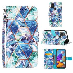 Green and Blue Stitching Color Marble Leather Wallet Case for Samsung Galaxy A21s