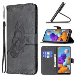 Binfen Color Imprint Vivid Butterfly Leather Wallet Case for Samsung Galaxy A21s - Black