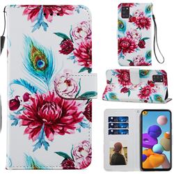 Peacock Flower Smooth Leather Phone Wallet Case for Samsung Galaxy A21s