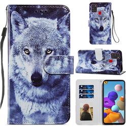 White Wolf Smooth Leather Phone Wallet Case for Samsung Galaxy A21s