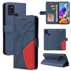 Luxury Two-color Stitching Leather Wallet Case Cover for Samsung Galaxy A21s - Blue