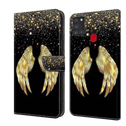 Golden Angel Wings Crystal PU Leather Protective Wallet Case Cover for Samsung Galaxy A21s