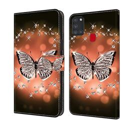 Crystal Butterfly Crystal PU Leather Protective Wallet Case Cover for Samsung Galaxy A21s
