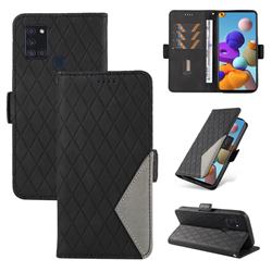 Grid Pattern Splicing Protective Wallet Case Cover for Samsung Galaxy A21s - Black