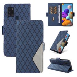 Grid Pattern Splicing Protective Wallet Case Cover for Samsung Galaxy A21s - Blue