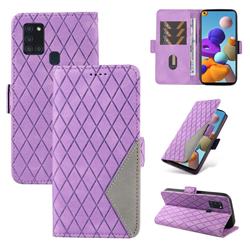 Grid Pattern Splicing Protective Wallet Case Cover for Samsung Galaxy A21s - Purple