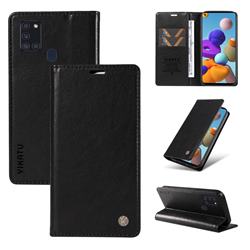 YIKATU Litchi Card Magnetic Automatic Suction Leather Flip Cover for Samsung Galaxy A21s - Black