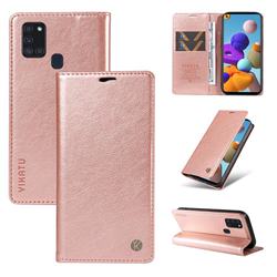 YIKATU Litchi Card Magnetic Automatic Suction Leather Flip Cover for Samsung Galaxy A21s - Rose Gold