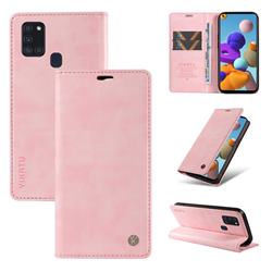 YIKATU Litchi Card Magnetic Automatic Suction Leather Flip Cover for Samsung Galaxy A21s - Pink