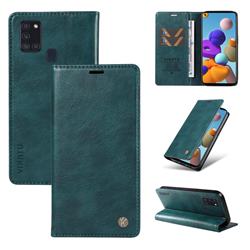 YIKATU Litchi Card Magnetic Automatic Suction Leather Flip Cover for Samsung Galaxy A21s - Dark Blue