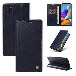 YIKATU Litchi Card Magnetic Automatic Suction Leather Flip Cover for Samsung Galaxy A21s - Navy Blue