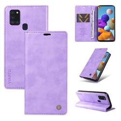 YIKATU Litchi Card Magnetic Automatic Suction Leather Flip Cover for Samsung Galaxy A21s - Purple