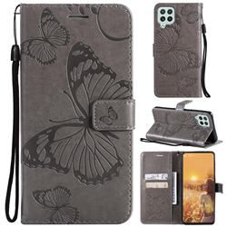Embossing 3D Butterfly Leather Wallet Case for Samsung Galaxy A22 4G - Gray