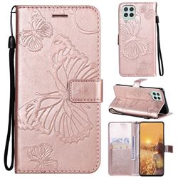 Embossing 3D Butterfly Leather Wallet Case for Samsung Galaxy A22 4G - Rose Gold