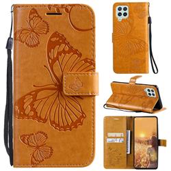 Embossing 3D Butterfly Leather Wallet Case for Samsung Galaxy A22 4G - Yellow