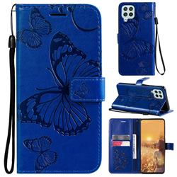 Embossing 3D Butterfly Leather Wallet Case for Samsung Galaxy A22 4G - Blue
