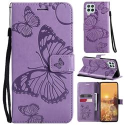 Embossing 3D Butterfly Leather Wallet Case for Samsung Galaxy A22 4G - Purple