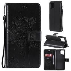 Embossing Butterfly Tree Leather Wallet Case for Samsung Galaxy A22 4G - Black