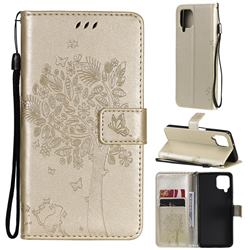 Embossing Butterfly Tree Leather Wallet Case for Samsung Galaxy A22 4G - Champagne
