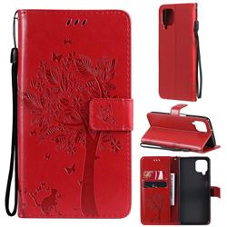 Embossing Butterfly Tree Leather Wallet Case for Samsung Galaxy A22 4G - Red