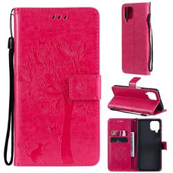 Embossing Butterfly Tree Leather Wallet Case for Samsung Galaxy A22 4G - Rose